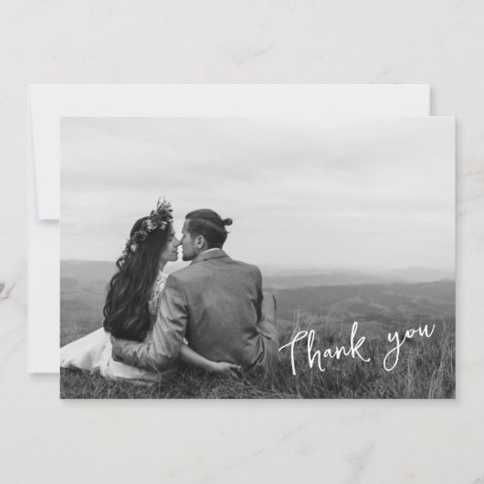 Eenvoudige moderne handgeschreven twee foto dank u aankondiging (Voorkant)