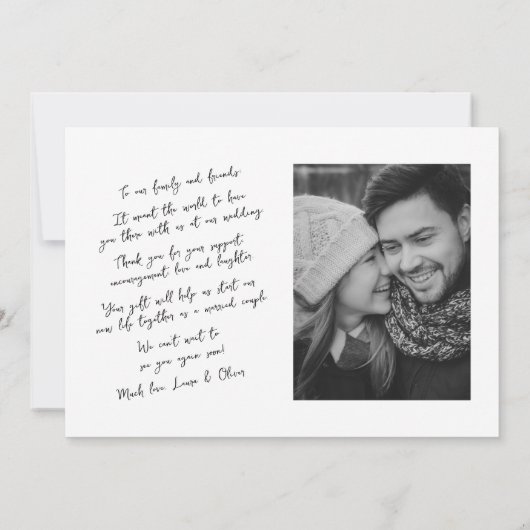 Eenvoudige moderne handgeschreven twee foto dank u aankondiging (Achterkant)