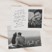 Eenvoudige moderne handgeschreven twee foto dank u aankondiging