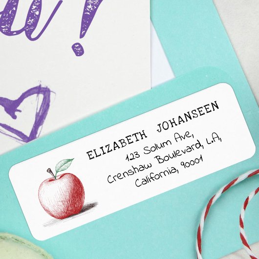 Eenvoudige moderne handgetekende rode Apple School Etiket