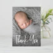 Eenvoudige moderne handlettering Foto Baby Bedankkaart (Staand voorkant)