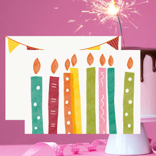 Eenvoudige moderne Happy Birthday kaarsen Notitiekaartje