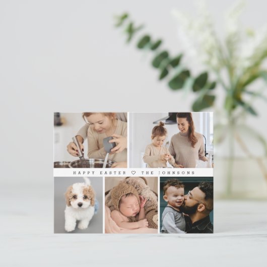 Eenvoudige moderne Happy Easter Family fotocollage Feestdagenkaart (Staand voorkant)