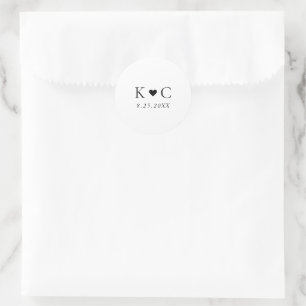 Eenvoudige Moderne Hart Beginletters Monogram Huwe Ronde Sticker