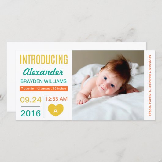 Eenvoudige Moderne Hart Geboorte Aankondiging / Go (Voorkant / Achterkant)