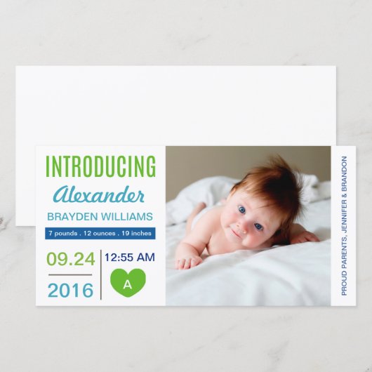 Eenvoudige Moderne Hart Geboorteaankondiging / Blu Aankondiging (Voorkant / Achterkant)