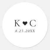 Eenvoudige Moderne Hart Initialen Monogram Trouwen Ronde Sticker (Voorkant)