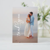 Eenvoudige moderne hart kalligrafie bruiloft foto bedankkaart (Staand voorkant)