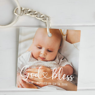 Eenvoudige moderne hartdoop baby foto sleutelhanger
