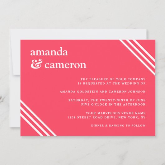 Eenvoudige moderne heldere koraal bruiloft kaart (Voorkant)