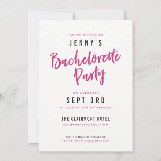 Eenvoudige Moderne Hot Pink Bachelorette Party nod Kaart (Voorkant)