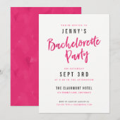 Eenvoudige Moderne Hot Pink Bachelorette Party nod Kaart (Voorkant / Achterkant)