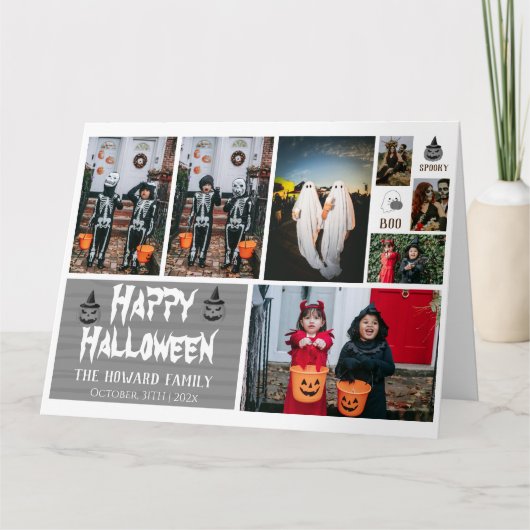 Eenvoudige Moderne Houten Spooky Halloween Fotocol Kaart (Voorkant)