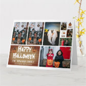 Eenvoudige Moderne Houten Spooky Halloween Fotocol Kaart (Gele Bloem)