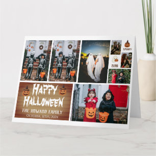 Eenvoudige Moderne Houten Spooky Halloween Fotocol Kaart