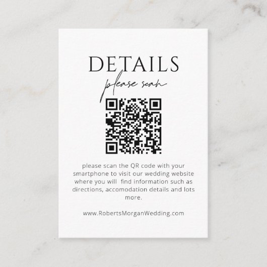 Eenvoudige moderne huwelijksgegevens met QR-code Informatiekaartje (Voorkant)