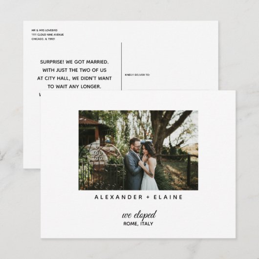 Eenvoudige moderne huwelijkskaart briefkaart (Voorkant / Achterkant)