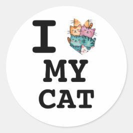 Eenvoudige moderne "Ik hou van mijn kat" portretst Ronde Sticker