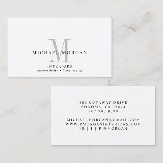 Eenvoudige Moderne Interieurontwerper Monogram Bus Visitekaartje (Voorkant / Achterkant)