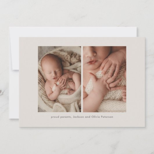 Eenvoudige moderne kalligrafie Baby Drie Fotogeboo Aankondiging (Achterkant)