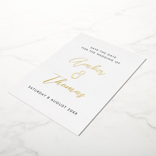 Eenvoudige moderne kalligrafie Bespaar de datum va Folie Uitnodiging (Gedraaid)
