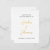 Eenvoudige moderne kalligrafie Bespaar de datum va Folie Uitnodiging Briefkaart (Voorkant / Achterkant)