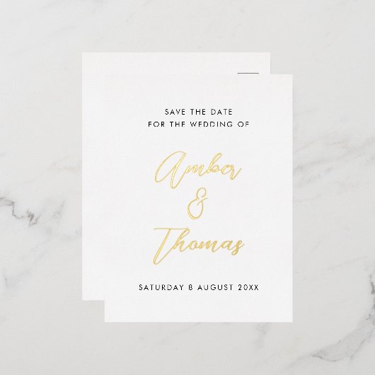 Eenvoudige moderne kalligrafie Bespaar de datum va Folie Uitnodiging Briefkaart (Voorkant / Achterkant)