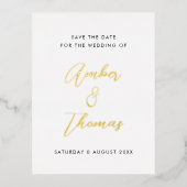 Eenvoudige moderne kalligrafie Bespaar de datum va Folie Uitnodiging Briefkaart (Voorkant)