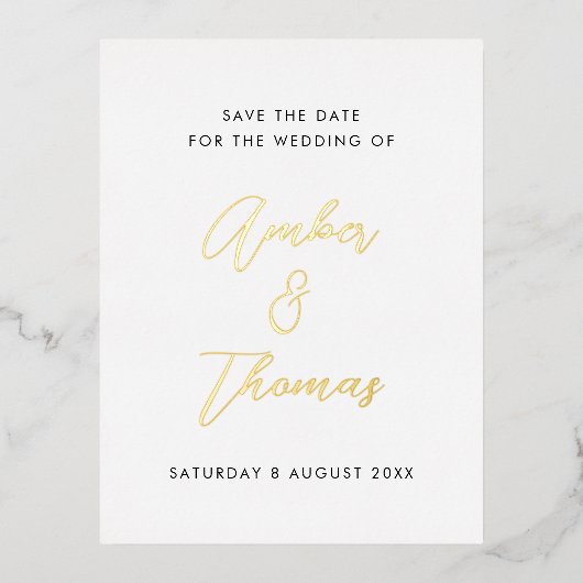 Eenvoudige moderne kalligrafie Bespaar de datum va Folie Uitnodiging Briefkaart (Voorkant)