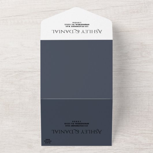 Eenvoudige moderne kalligrafie blauw elegante brui all in one uitnodiging (Buitenkant)