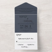 Eenvoudige moderne kalligrafie blauw elegante brui all in one uitnodiging (Binnen)