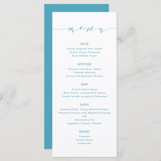 Eenvoudige moderne kalligrafie blauw groen menu (Voorkant / Achterkant)