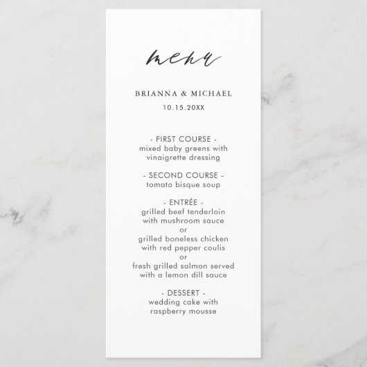 Eenvoudige moderne kalligrafie bruiloft menu (Voorkant)