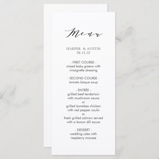 Eenvoudige moderne kalligrafie bruiloft menu (Voorkant / Achterkant)