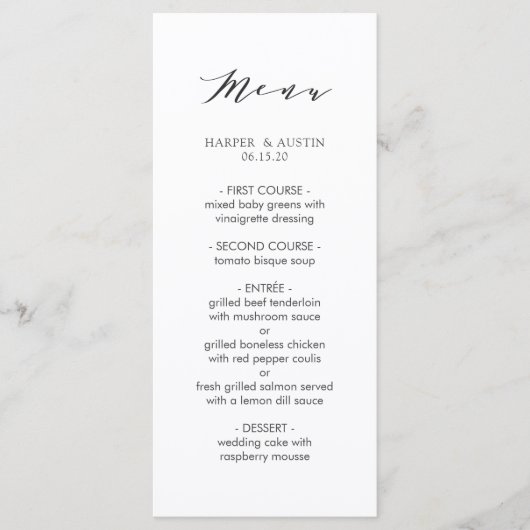 Eenvoudige moderne kalligrafie bruiloft menu (Voorkant)