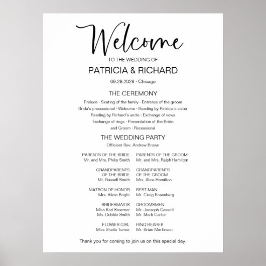 Eenvoudige moderne kalligrafie bruiloft programmab poster (Voorkant)