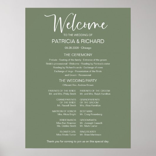 Eenvoudige moderne kalligrafie bruiloft programmab poster (Voorkant)