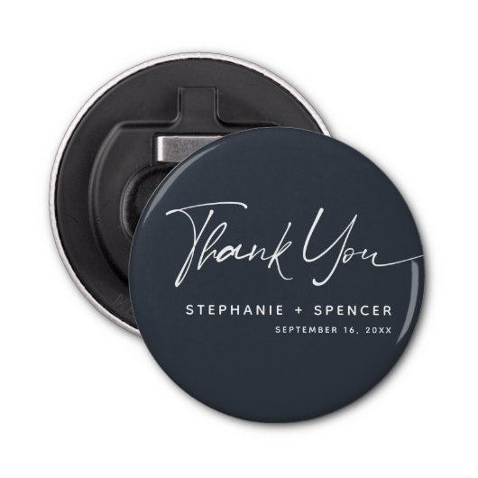 Eenvoudige moderne kalligrafie Dank je wel Button Flesopener (Voorkant)