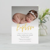 Eenvoudige moderne kalligrafie doop foto folie uitnodiging (Staand Voorkant)