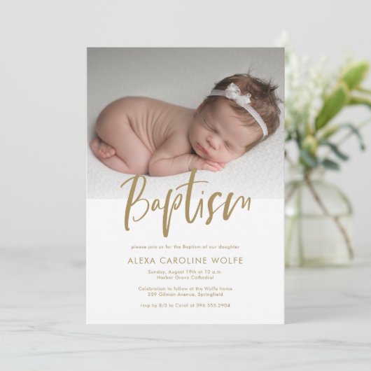 Eenvoudige moderne kalligrafie doop foto kaart (Staand voorkant)