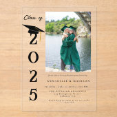 Eenvoudige moderne kalligrafie foto tweeling Afstu Acryl Uitnodigingen (Voorkant)