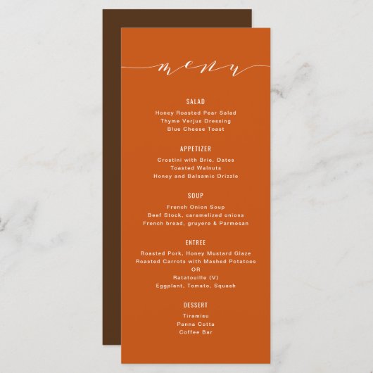 Eenvoudige moderne kalligrafie gebrande Sinaasappe Menu (Voorkant / Achterkant)