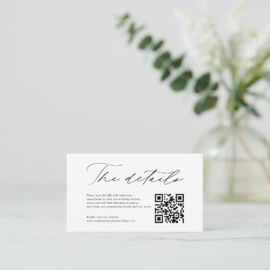 Eenvoudige moderne kalligrafie QR Code Weddenschap Informatiekaartje (Staand voorkant)
