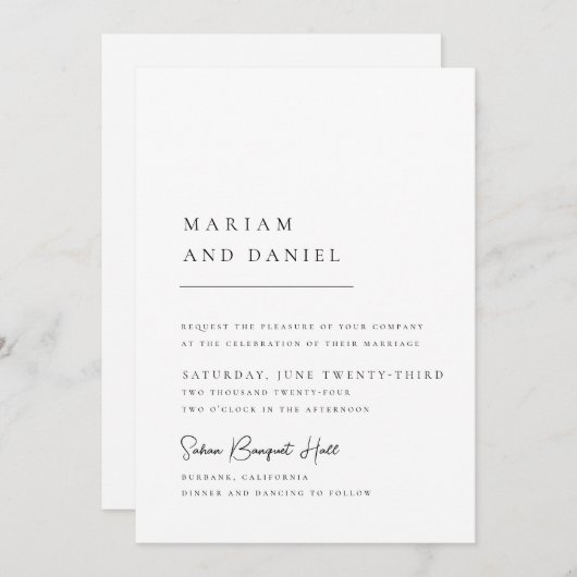 Eenvoudige moderne kalligrafie Script Witte bruilo Kaart (Voorkant / Achterkant)