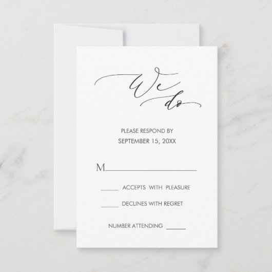 Eenvoudige moderne kalligrafie We doen bruiloft RS RSVP Kaartje (Voorkant)
