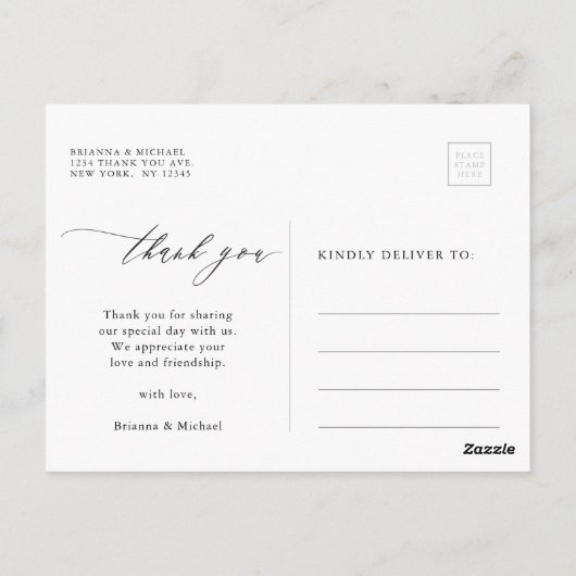 Eenvoudige moderne kalligrafie Weddenschap Bedankt Briefkaart (Achterkant)