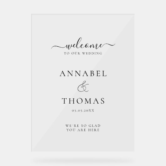Eenvoudige moderne kalligrafie "Welkom" bruiloft Acryl Bord (Voorkant)