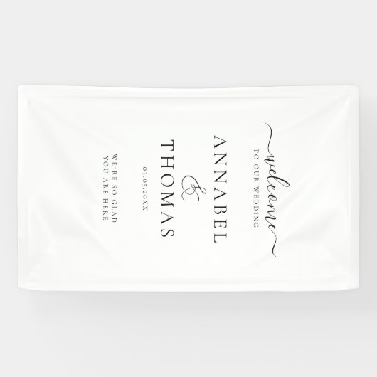 Eenvoudige moderne kalligrafie "Welkom" bruiloft Spandoek (Horizontaal)