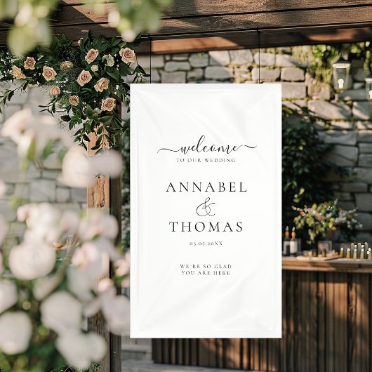 Eenvoudige moderne kalligrafie "Welkom" bruiloft Spandoek