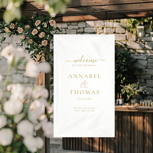 Eenvoudige moderne kalligrafie "Welkom" bruiloft Spandoek